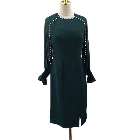 AW BRIDAL 8 M Emerald green beaded long sleeve mother of the bride dress NEW 0B8 - Picture 1 of 8